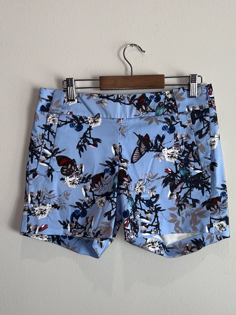 J.Crew Botanical Bird Print Shorts Blue Floral Butterfly Side Zip Size 0 NWT